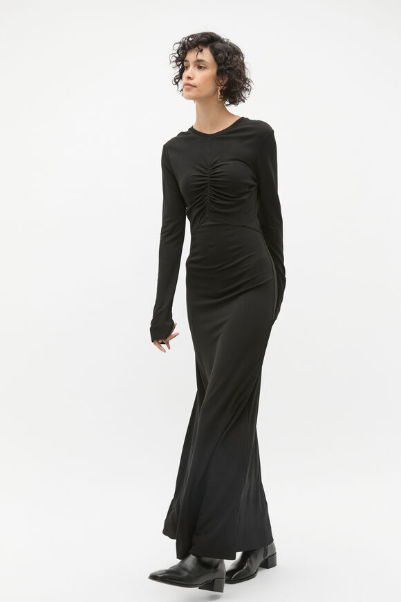 Micro Jersey Ruched Midi Dress  Black  hi-res