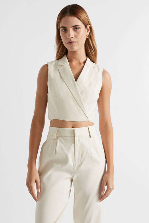 Wrap Tie Waist Vest  Oyster  hi-res