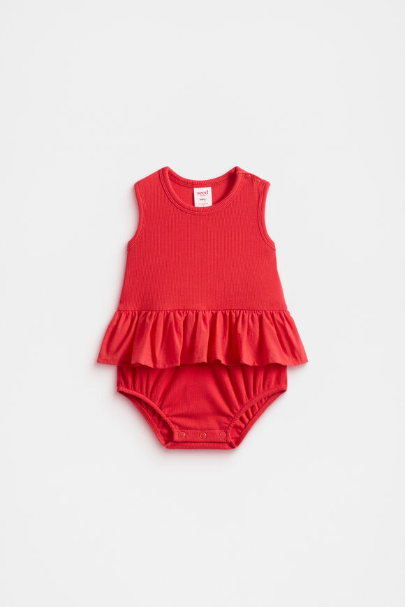 Ruffle Spliced Romper  Strawberry Red  hi-res