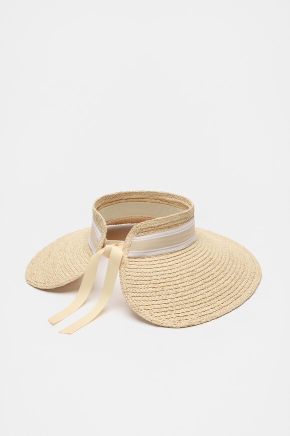 Wide Brim Raffia Visor  Ecru  hi-res