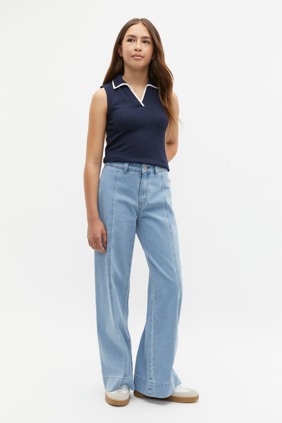 Wide Leg Jean  Clean Blue Wash