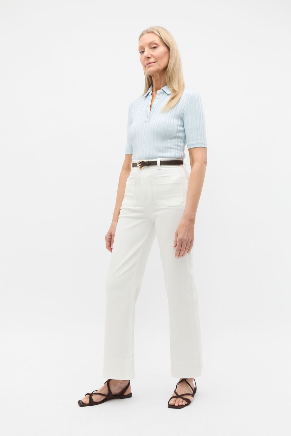 Rib Half Placket Polo Top  Bluebell