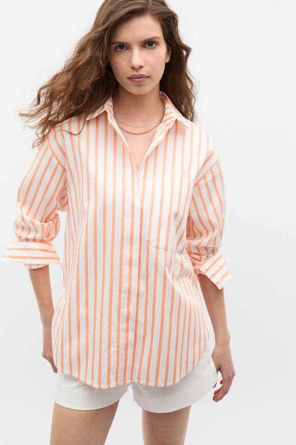 Cotton Stripe Pocket Shirt  Tangerine Stripe  hi-res