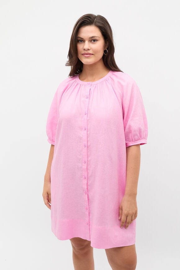 Linen Gathered Mini Dress  Fairy Floss  hi-res