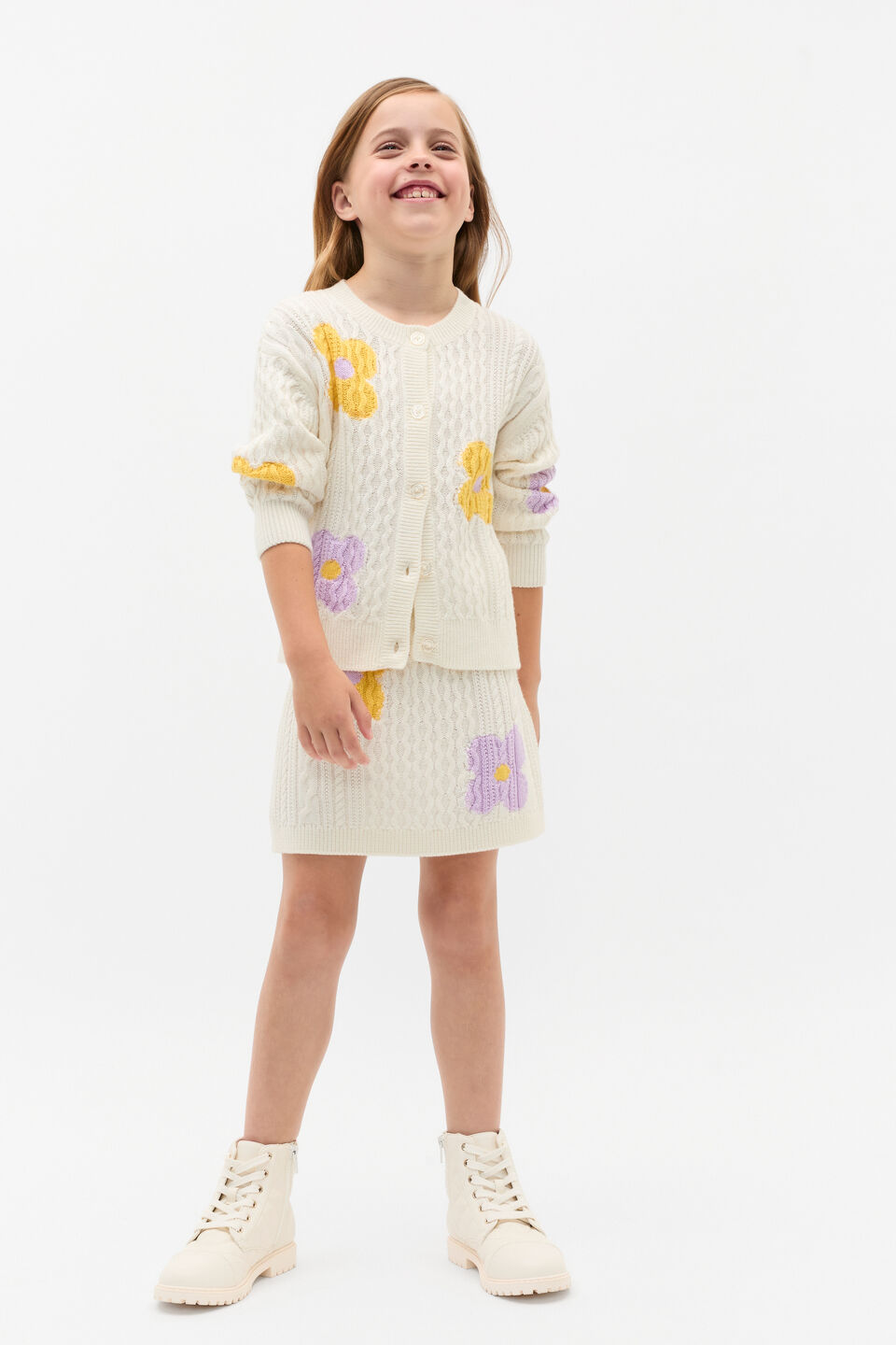 Flower Cable Cardigan  Classic Cream