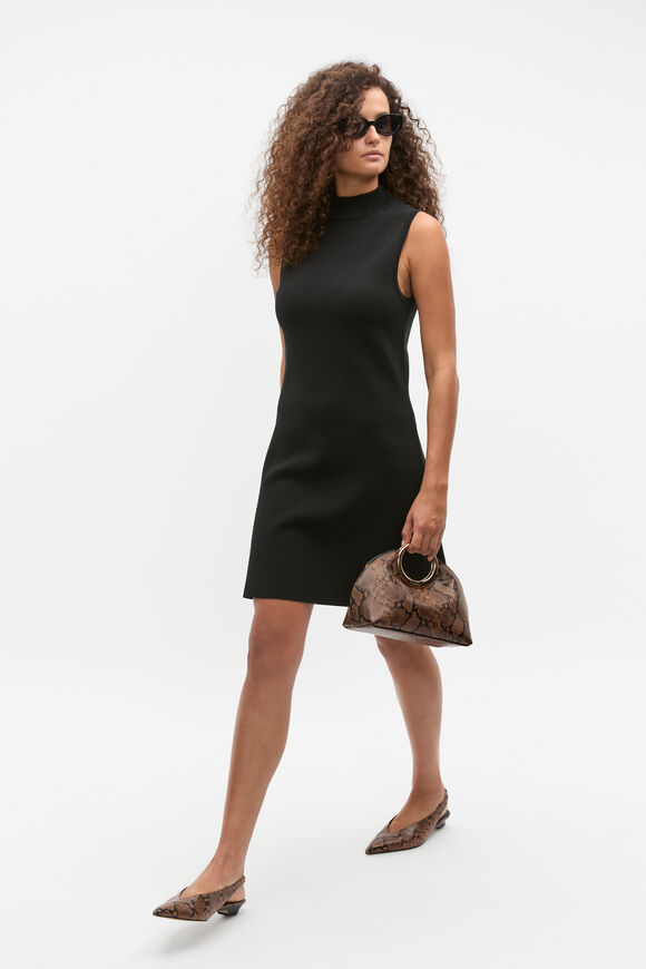 Crepe Knit Mock Neck Mini Dress  Black  hi-res