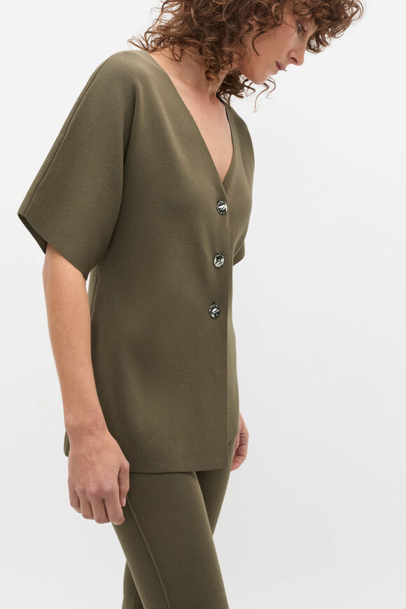 Crepe Knit Batwing Cardigan  Olive Leaf  hi-res