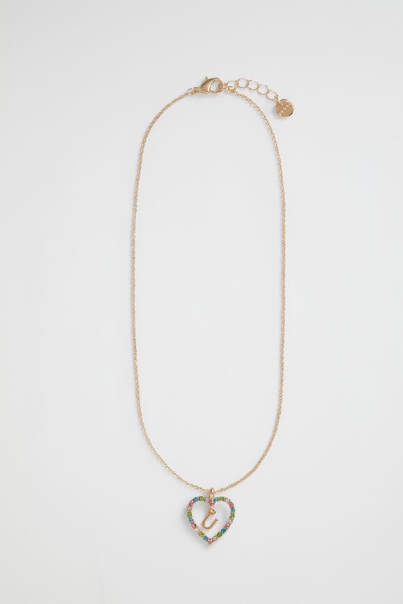 Rainbow Heart Initial Necklace  U  hi-res