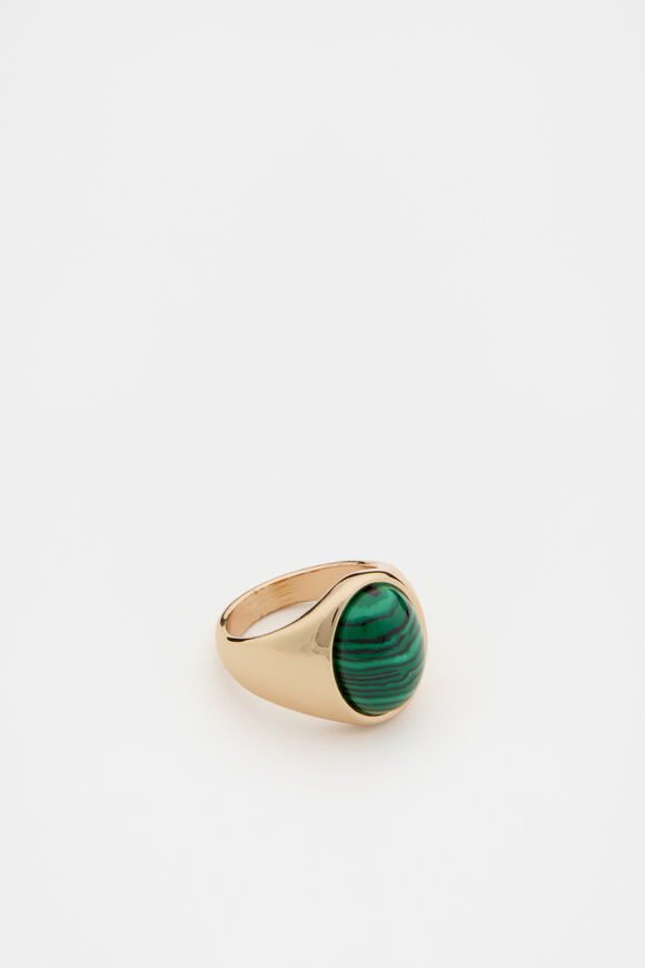 Stone Inlay Signet Ring  Green  hi-res