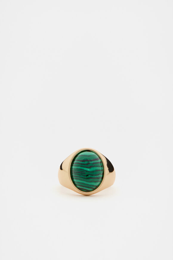 Stone Inlay Signet Ring  Green  hi-res
