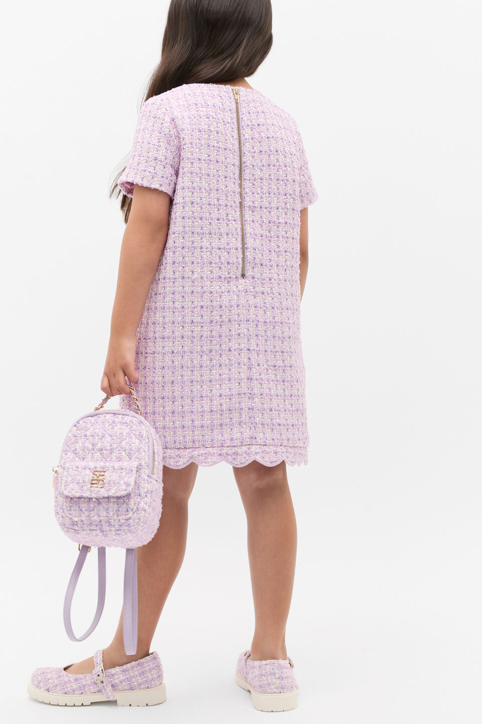 Scallop Tweed Dress  Soft Lilac