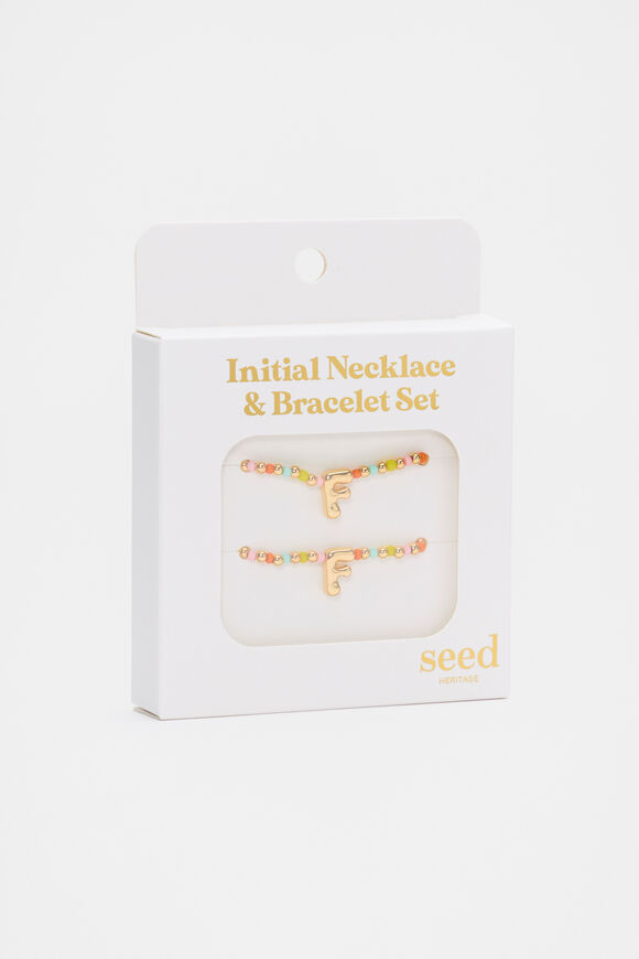 Initial Necklace And Bracelet Set  F  hi-res