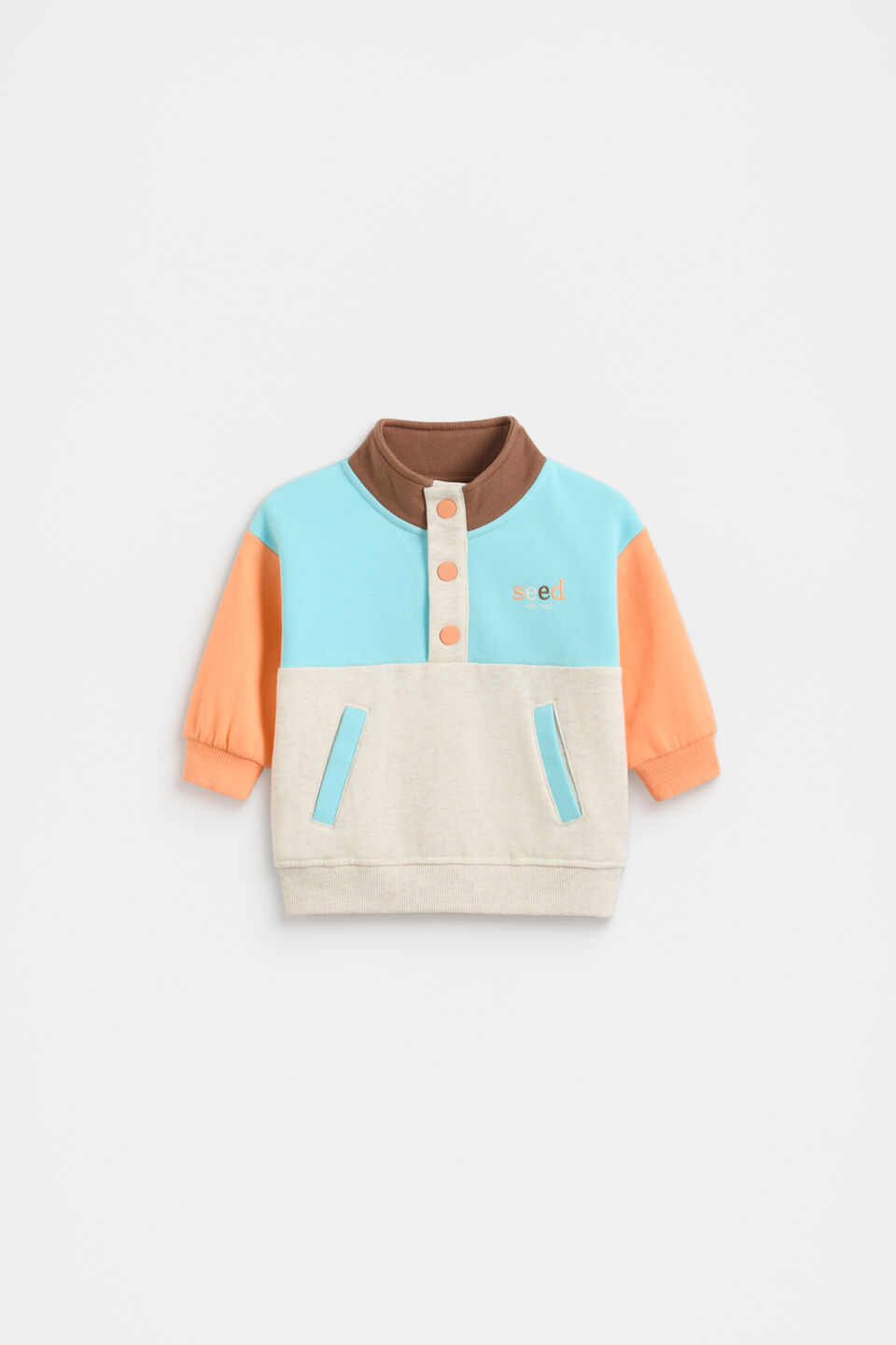 Colourblock Snap Sweat  Ocean Blue