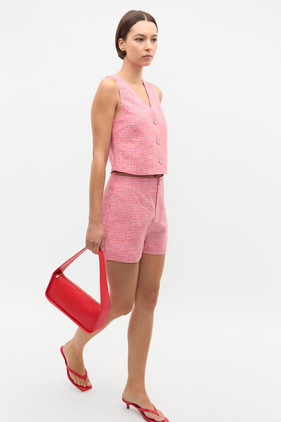 Gingham Linen Short  Electric Crimson Gingham  hi-res