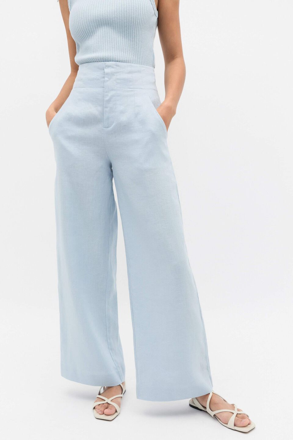 Core Linen Waisted Pant  Bluebell