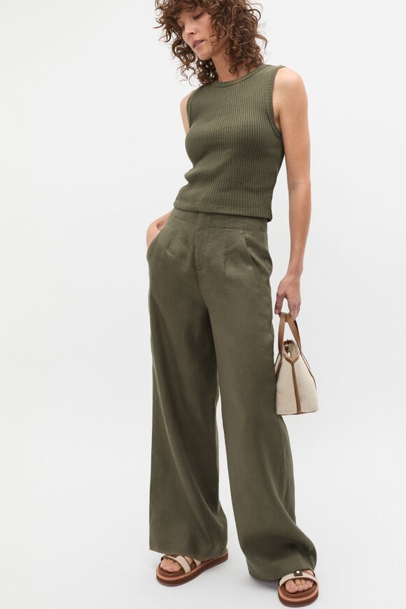 Core Linen Waisted Pant  Olive Leaf  hi-res