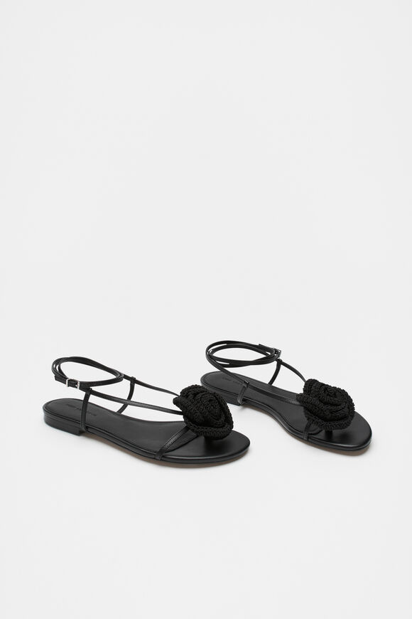 Ava Crochet Flower Sandal  Black  hi-res
