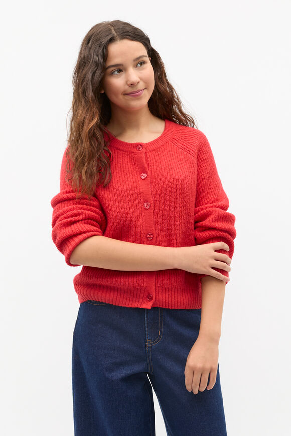 Rib Knit Cardigan  Poppy Red  hi-res