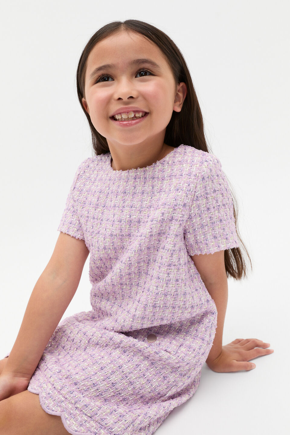 Scallop Tweed Dress  Soft Lilac