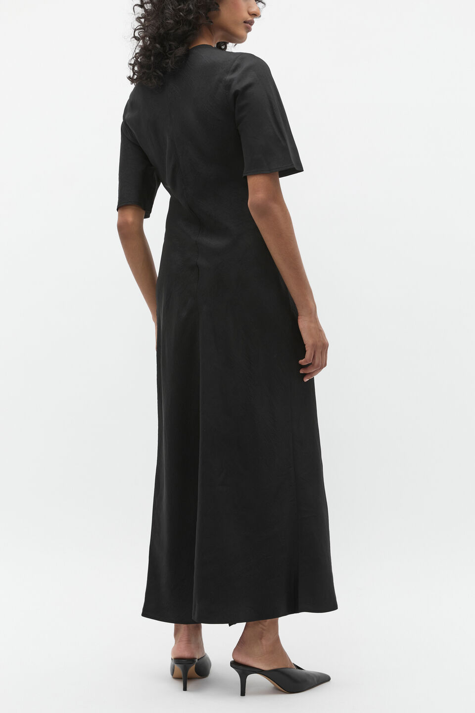 Crinkle Satin Wrap Dress  Black