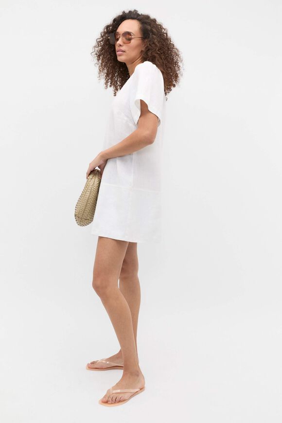 Linen V Neck Flutter Sleeve Mini Dress  Whisper White  hi-res