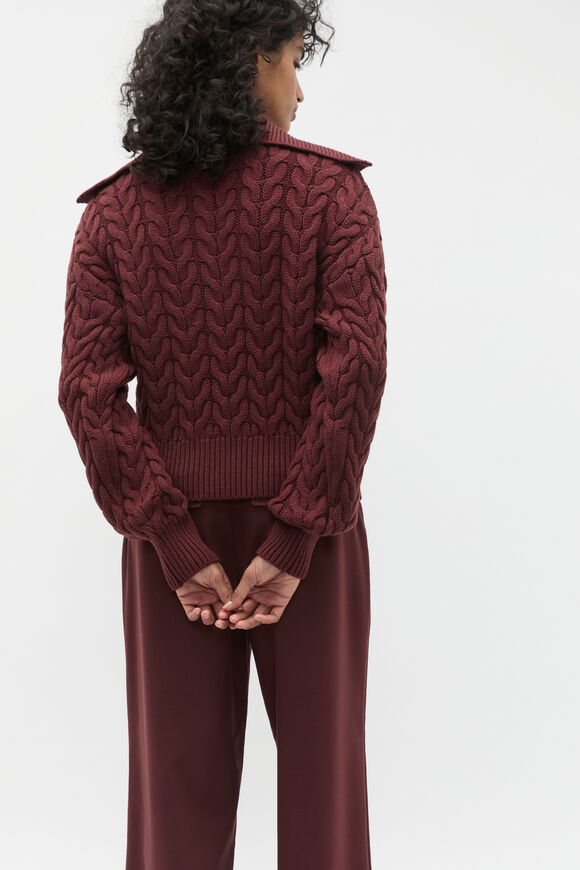 Easy Cable Knit Polo  Merlot  hi-res