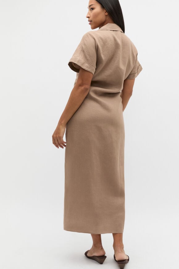 Linen Ruched Shirt Dress  Nutmeg  hi-res