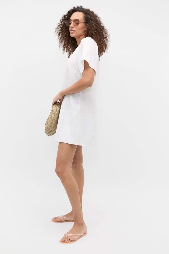 Linen V Neck Flutter Sleeve Mini Dress  Whisper White  hi-res