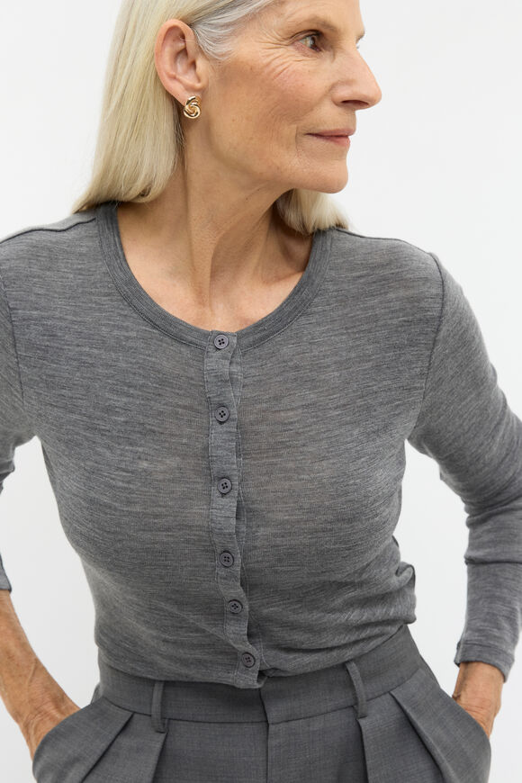 Australian Merino Cardigan  Charcoal Grey Marle  hi-res