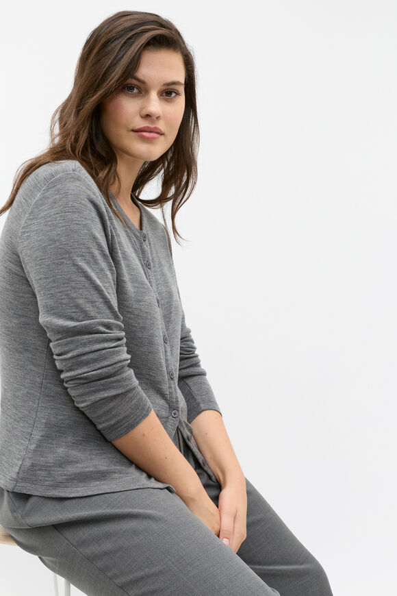 Australian Merino Cardigan  Charcoal Grey Marle  hi-res