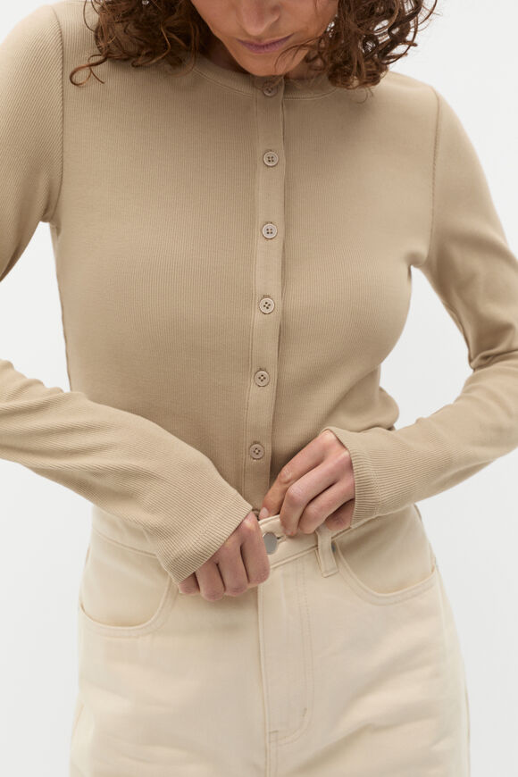 Rib Button Up Cardigan  Rye  hi-res