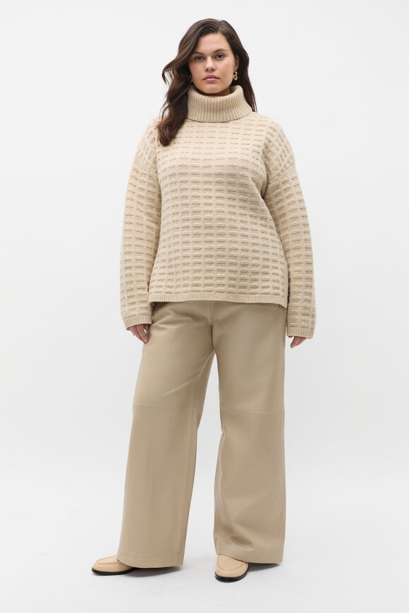 Merino Mixed Stitch Roll Neck  Latte Marle  hi-res