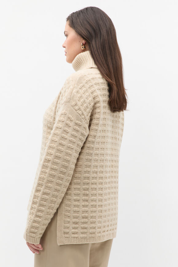 Merino Mixed Stitch Roll Neck  Latte Marle  hi-res