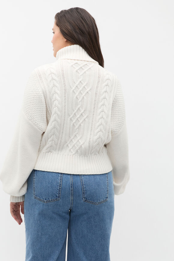 Cable Slouch Roll Neck Knit  Cloud Cream  hi-res
