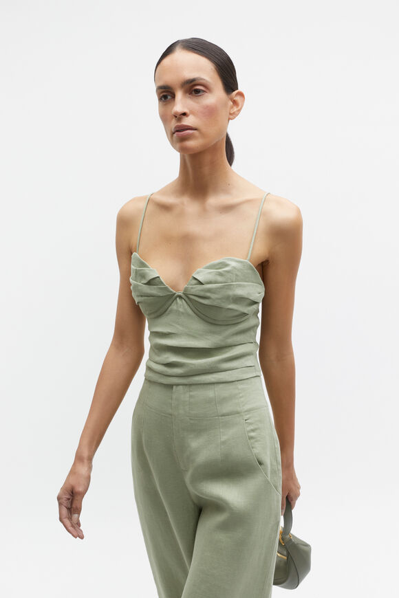 Linen Balconette Top  Pale Olive  hi-res