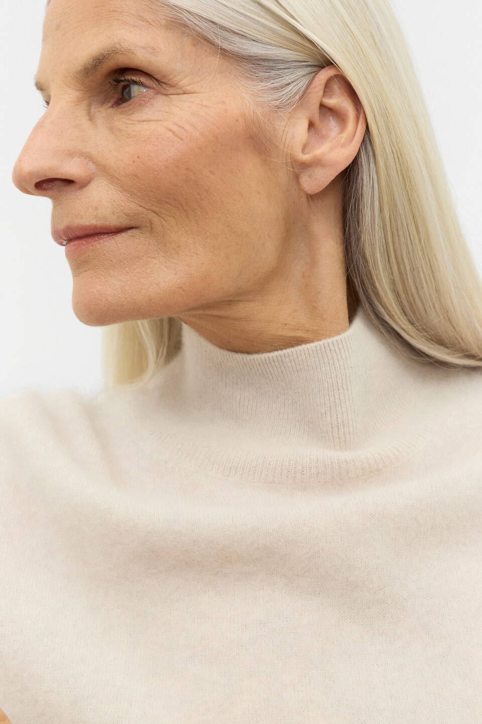 Brushed Cashmere Roll Neck Knit  Oat Marle