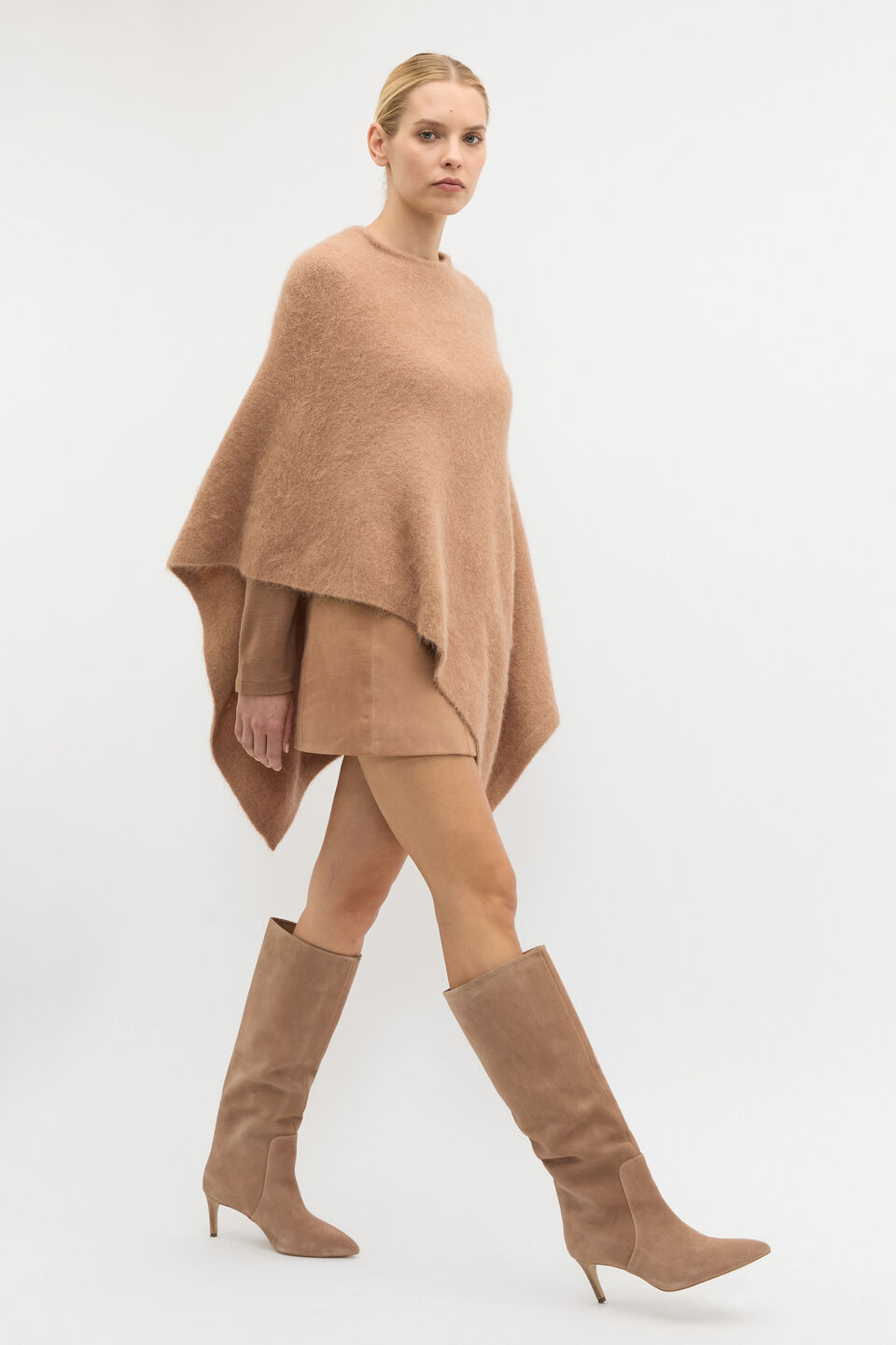 Fluffy Asymmetrical Poncho  Amaretto