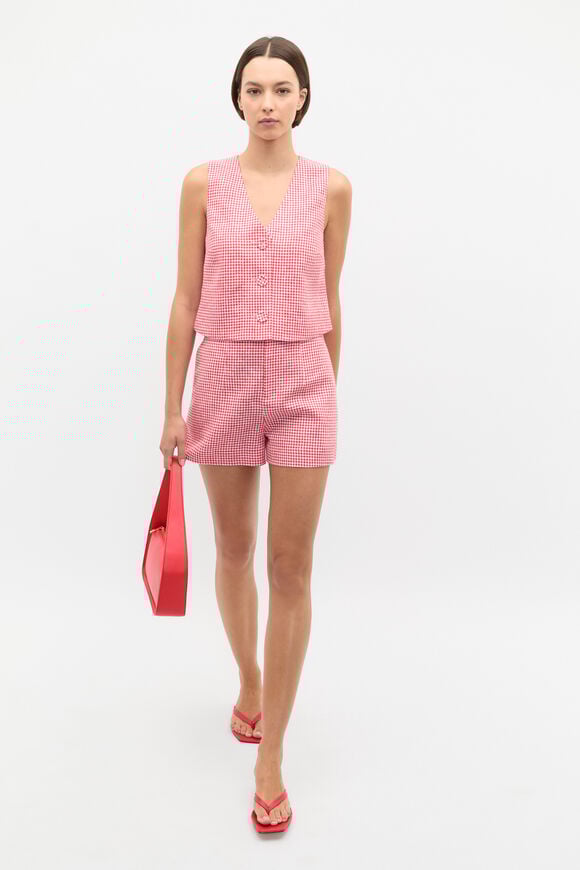 Linen Gingham Vest  Electric Crimson Gingham  hi-res