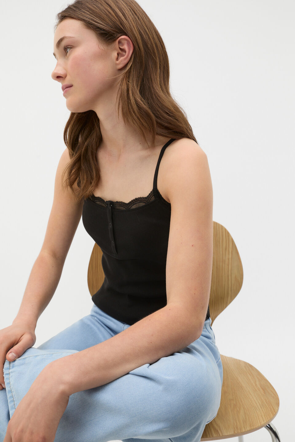 Lace Trim Cami  Black