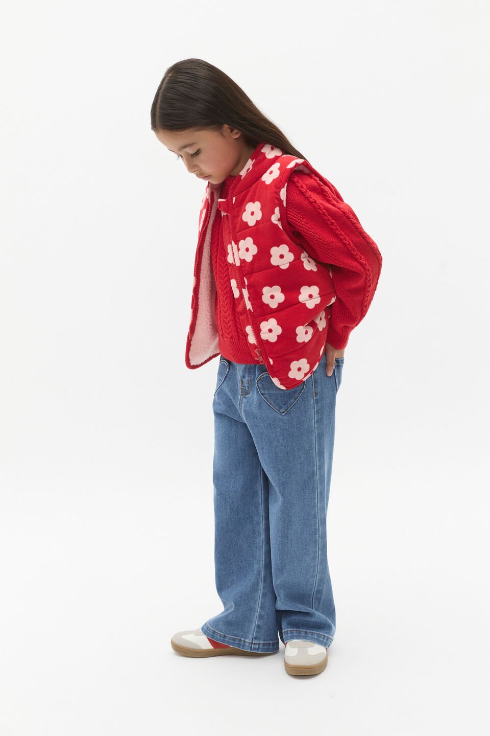 Flower Cord Vest  Chilli Red