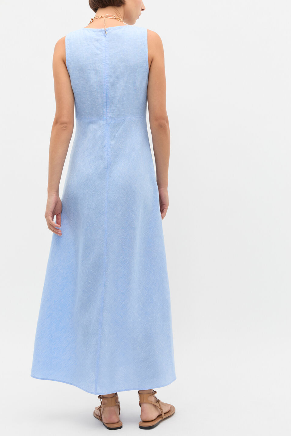 Linen Sleeveless Midi Dress  Cornflower Blue Crossdye