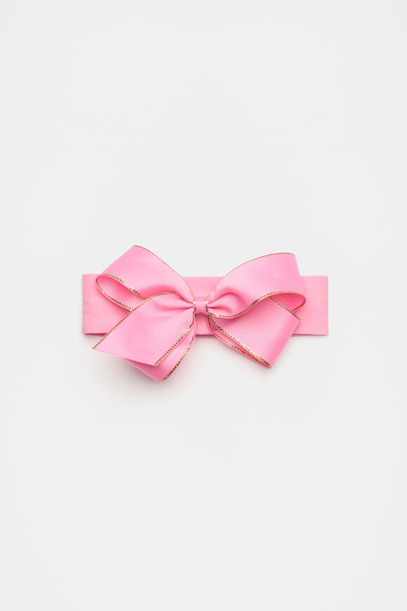 Gold Trim Bow Head Band  Candy Pink  hi-res