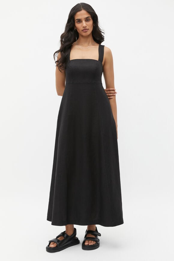 Linen Square Neck Sun Dress  Black  hi-res