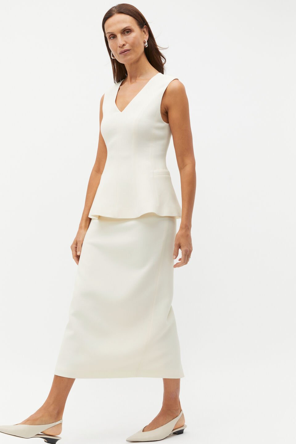 Wool Crepe Pencil Skirt  Cloud Cream