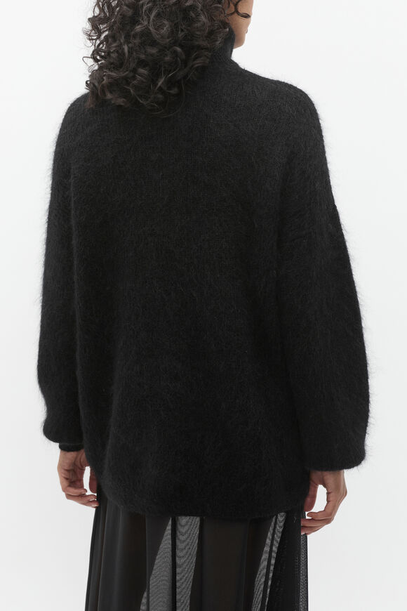 Longline Rib Roll Neck Knit  Black  hi-res