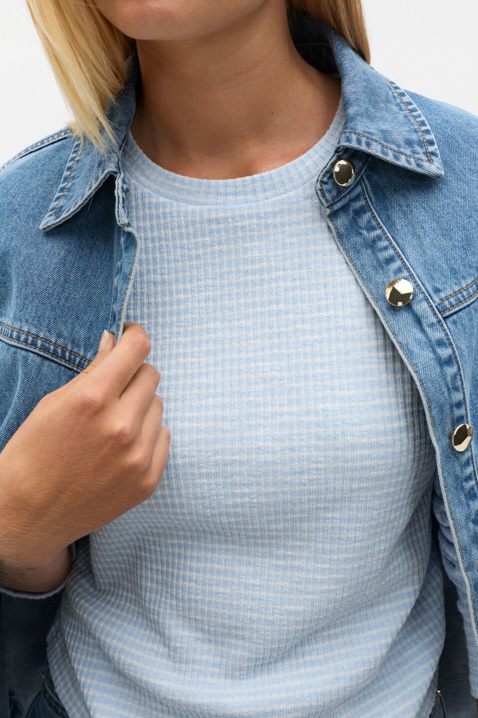 Self Stripe Textured Top  Ice Blue Stripe