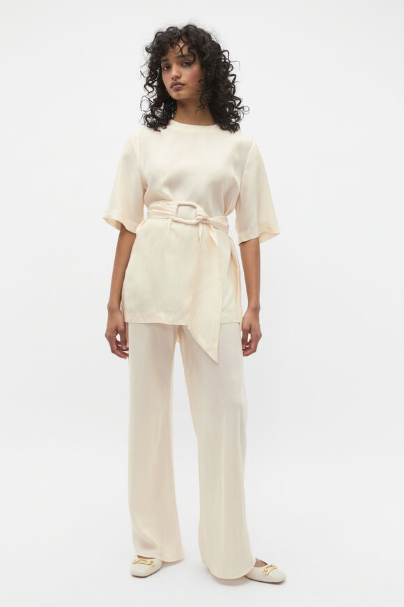 Crinkled Satin Belted Tunic  Coconut Cream  hi-res