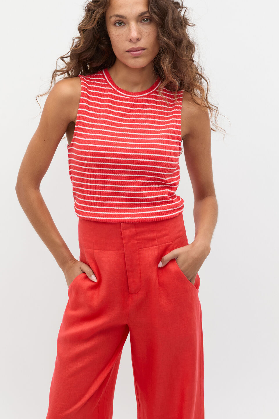 Stripe Textured Shell Top  Electric Crimson Stripe