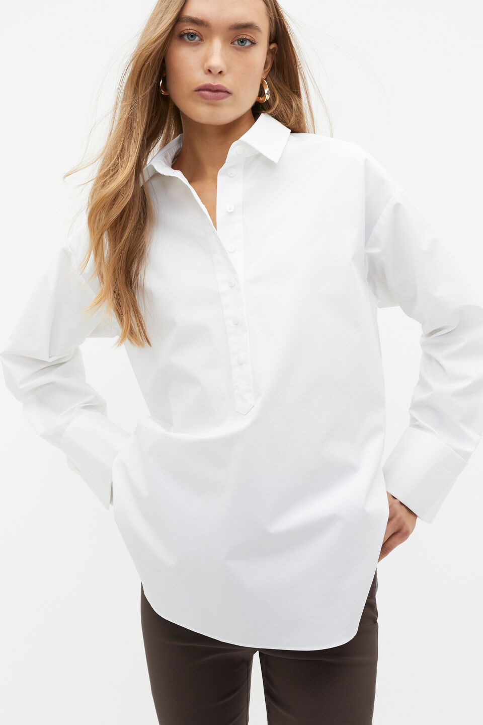Half Placket Poplin Shirt  Whisper White