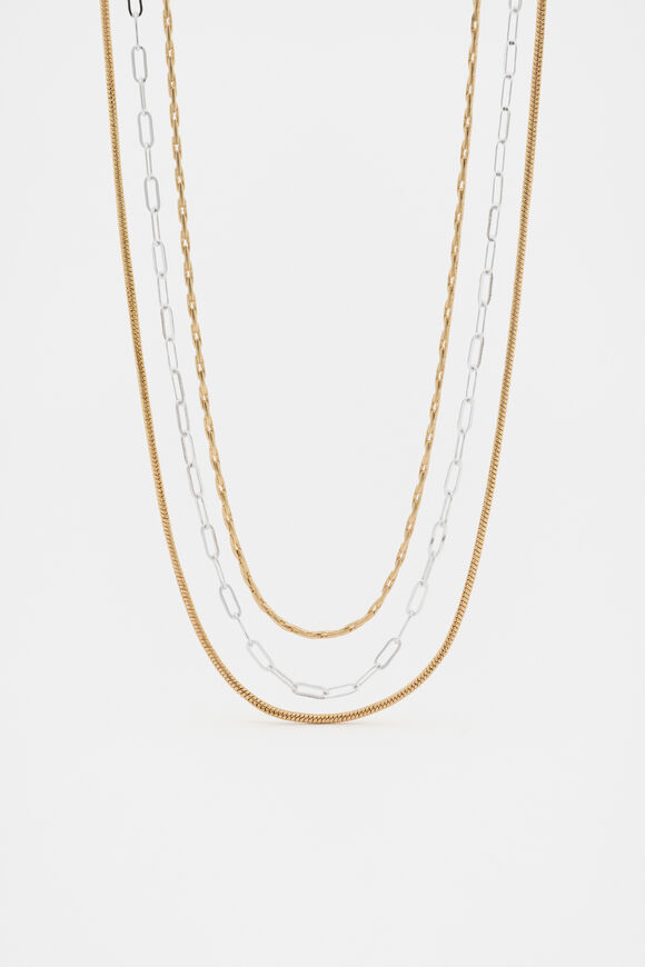 Triple Chain Necklace  Gold Silver  hi-res